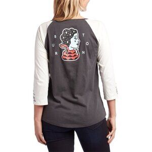 Burton Snowboards Stout White Tuplin Raglan Women T Shirt Size Large 3/4 Sleeve